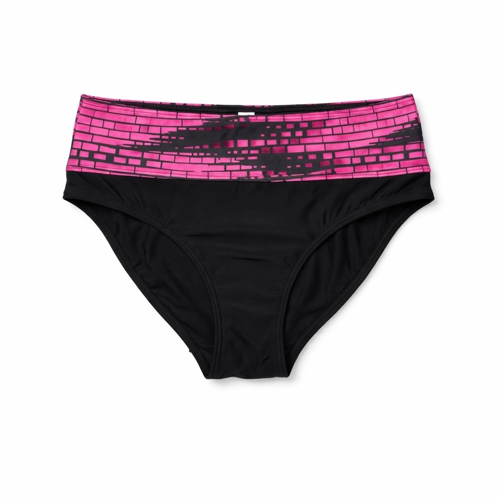 Women’s Black Bikini Bottom with Pink Print Waistband